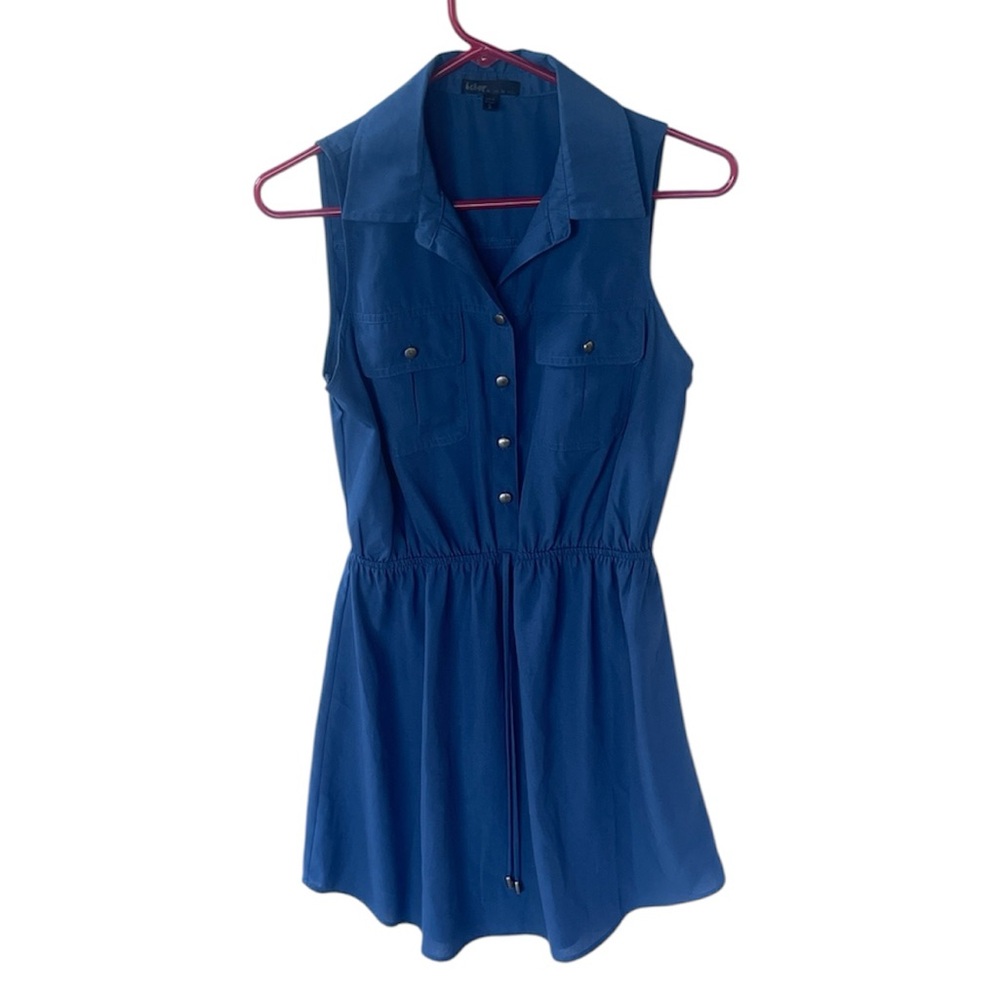 BEBOP WOMENS BLUE SLEEVELESS DRESS BUTTONS UP WITH TIE AT WAIST SIZE SMALL